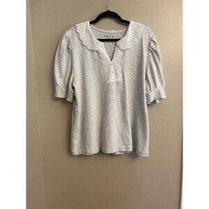 LOFT Gray Blouse with Puff Sleeves and Peter Pan Collar